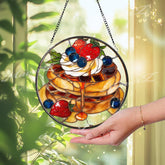 Pancake Stained Glass Suncatcher: Breakfast Window Panel with Berries